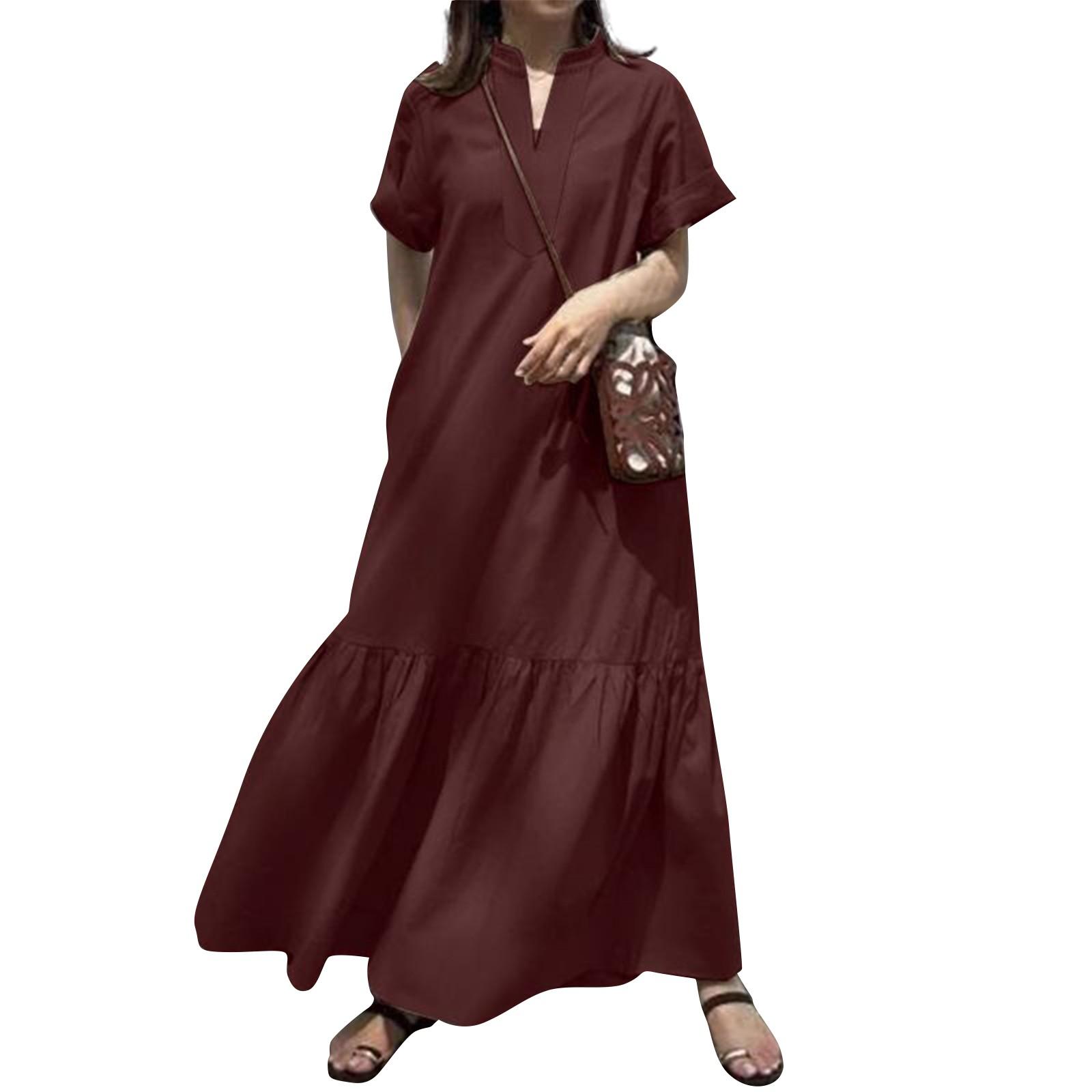 

Женские платья с стойкой, коротким рукавом, V-образным вырезом, повседневные, свободные, с длинными рукавами, с А-силуэтом XL