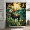 Stunning Forest Deer Shower Curtain Vivid Moonlit Landscape Decor For Bathroom Printed Fabric Waterproof Bath Mat Cover With Hoo
