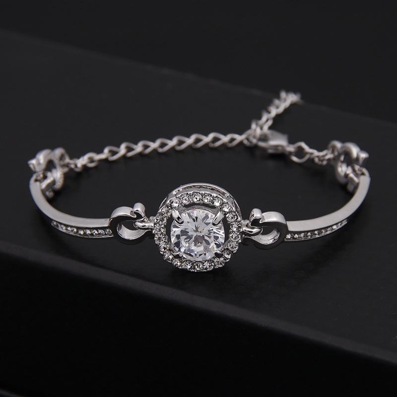 Elegant Zircon Gemstones Button Bangle Bracelet In Stainless Steel For Stylish Girls