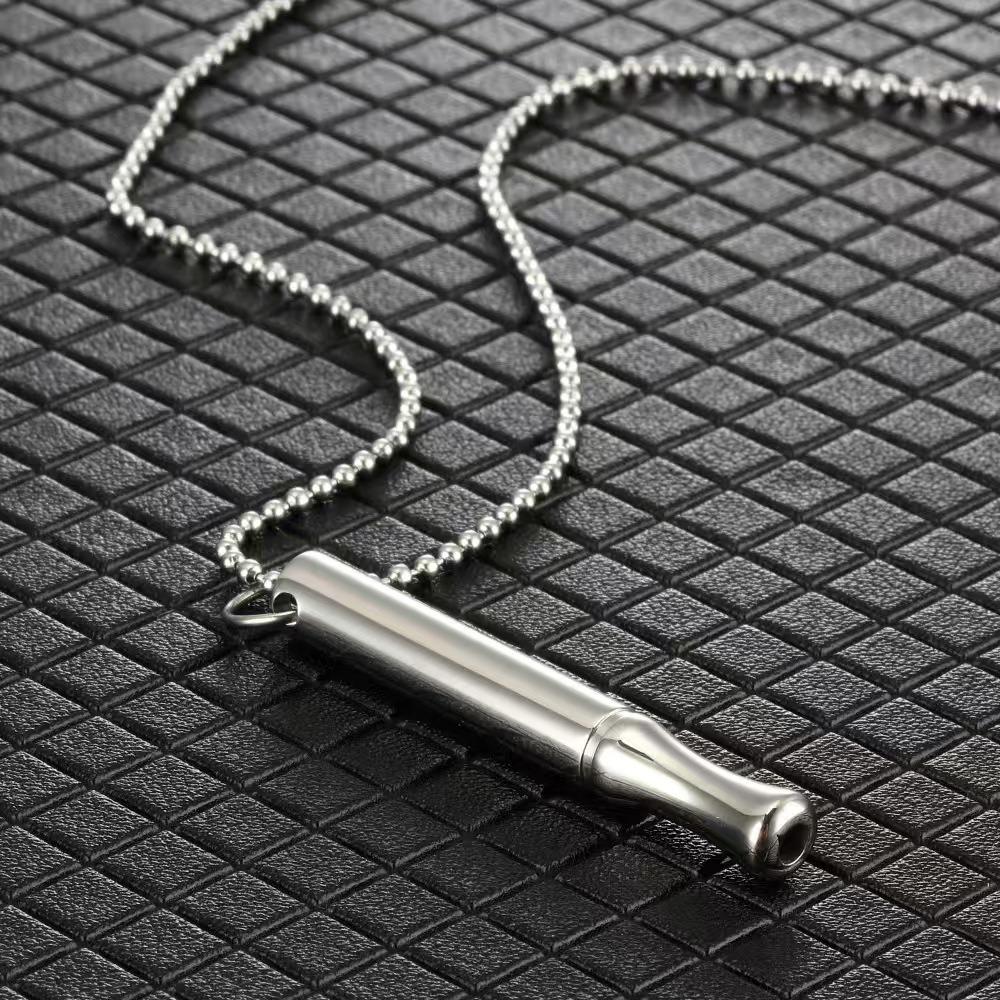 

Simple Regulate Breathing Stainless Steel Whistle Pendant Necklace for Men Women Stress Relief Anxiety Meditation Jewelry Gifts серебряный