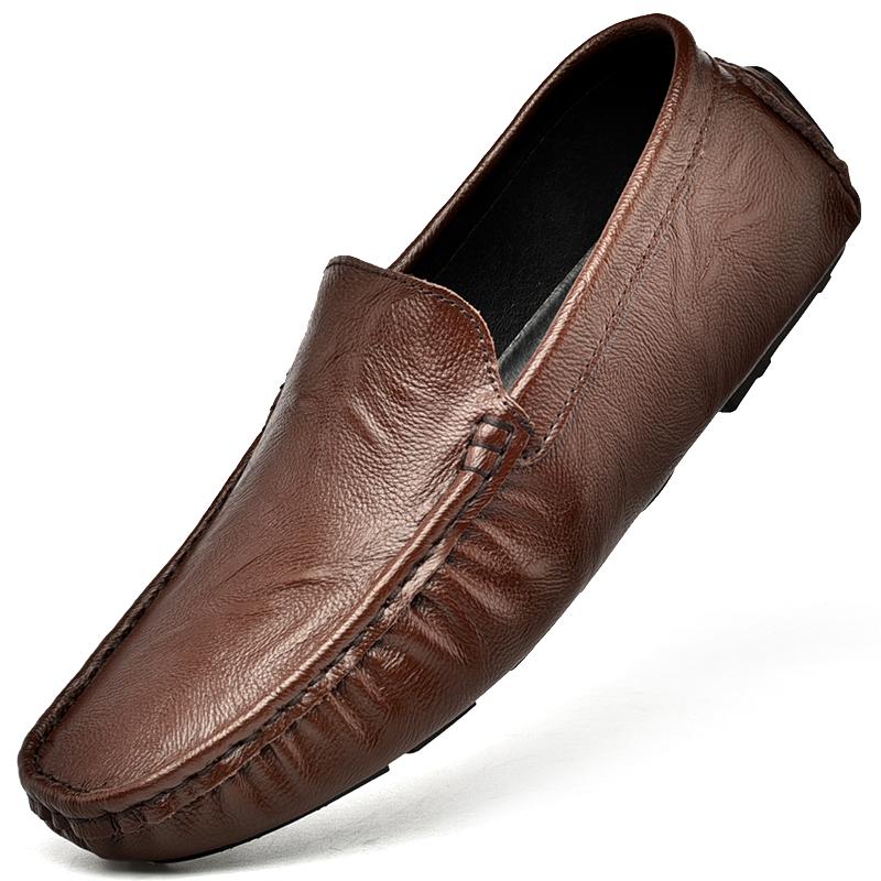 Men's Spring High-Quality White Leather Loafers Brand Business Shoes Genuine Leather Soft Sole Lightweight Driving Shoes