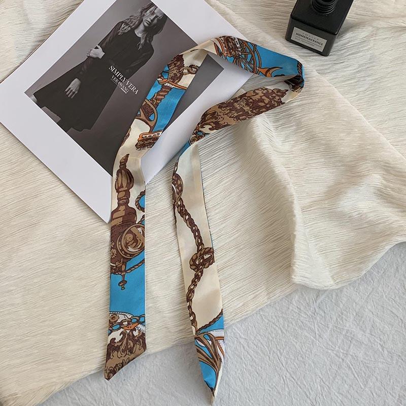 Long silk scarf, new thin and narrow decorative scarf, multi-purpose headscarf, headband, hair tie, bag streamer, gift box strap.