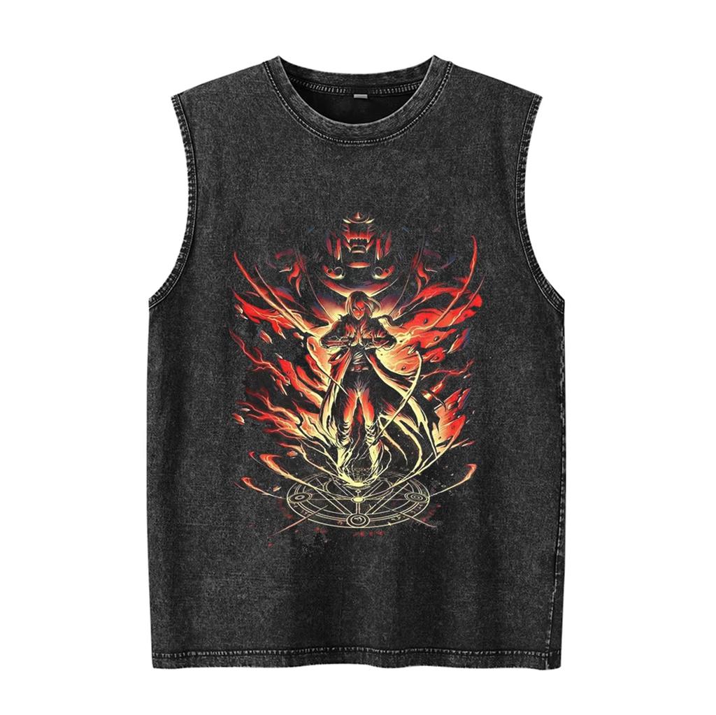 Men's Tank Tops Japenese Anime Print Graphic Summer Gym Clothing Man Sleeveless Shirt Vintage Washed Oversized Vest Y2k Clothes