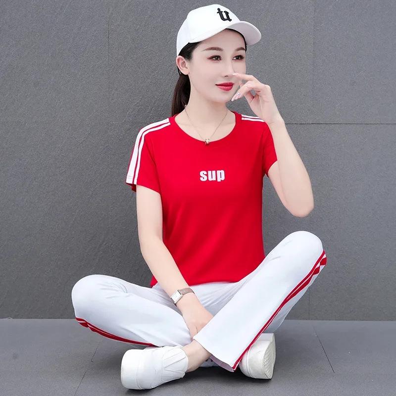 Short Sleeve Loose Sports Women's Square Dance Suit Summer New Fashion Mom T-Shirt Two-piece Set Unisex
