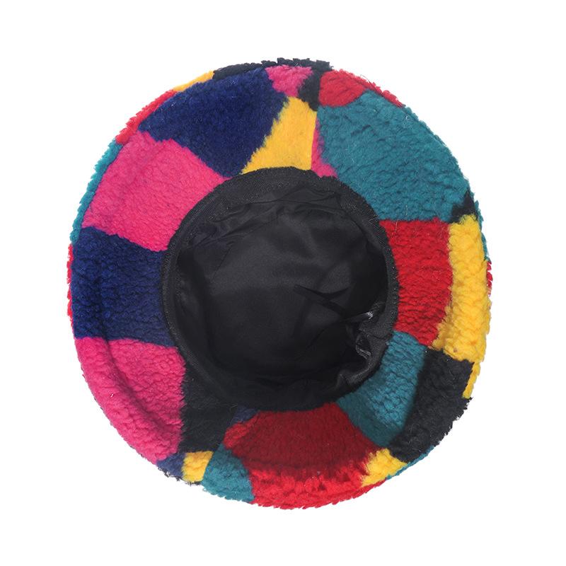 2025 autumn and winter basin hat European and American new outdoor trend fashion color splicing plaid bucket hat thermal hat men and women