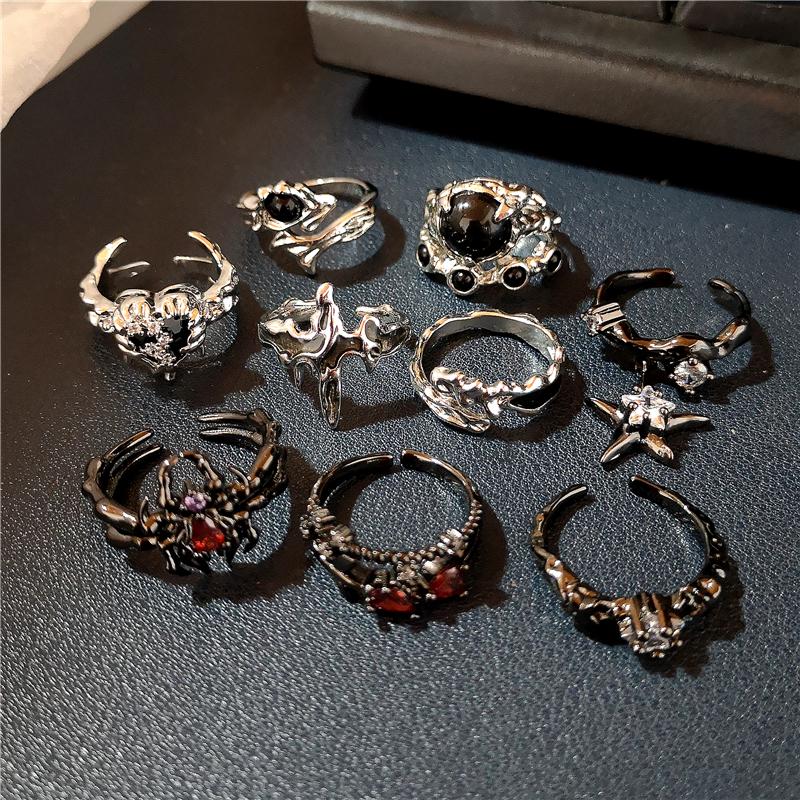 Kpop Gothic Y2K Kpop Irregular Punk Vintage Heart Star Cross Ring For Women Men Party Grunge 90s EMO Jewelry Accessories Gift