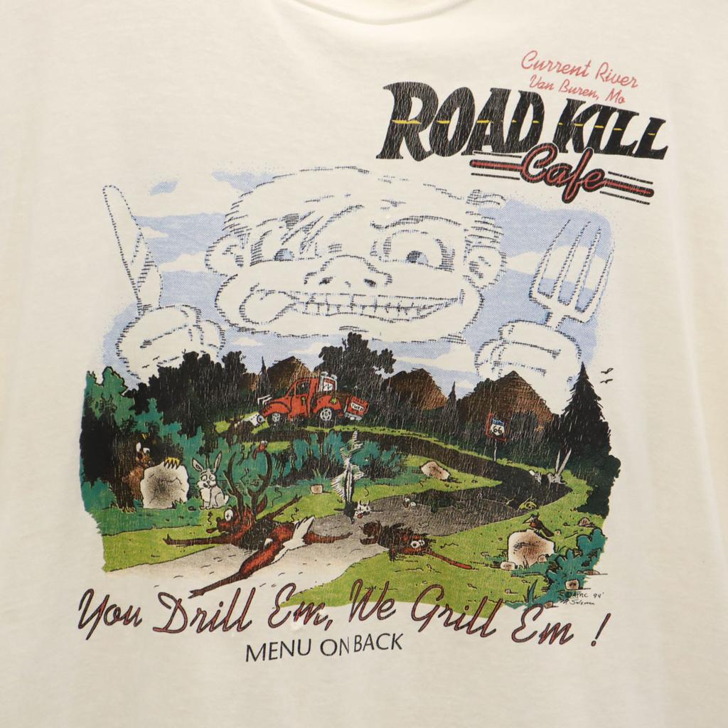 OLD 90s Roadkill Cafe Short sleeve T-shirt white Single stitch Men's Used