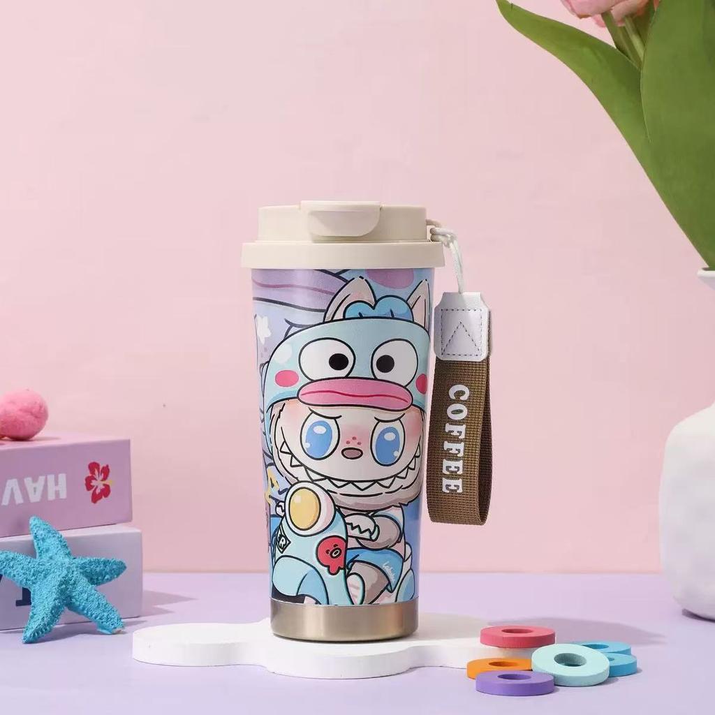 Cute Cartoon Thermos Cup Double Drink Straw Cup Water Cup Car Coffee Cup Portable Kettle