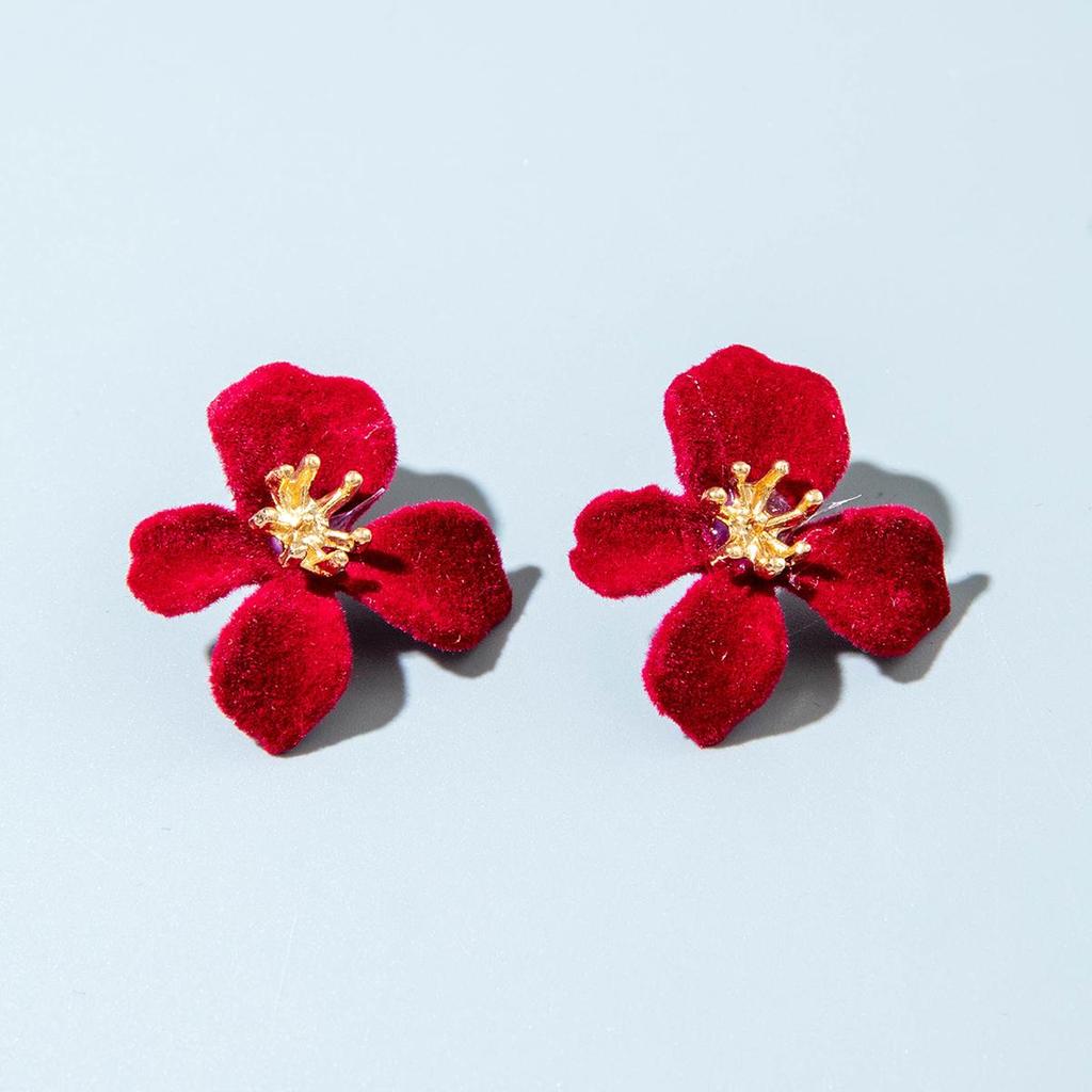 Fashionable Retro Red Velvet Flower Zinc Alloy Stamen Earrings for Women, Jewelry, Parties, Daily Matching Gifts