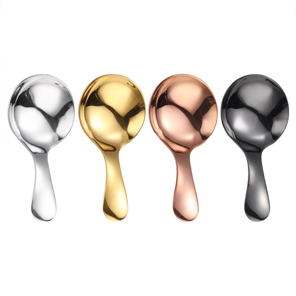 Edelstahllöffel Tragbar Runder Kopf Glatt Glänzend Poliert Kurzer Griff Salz Suppe Teelöffel Schöpflöffel Besteck Geschirr
