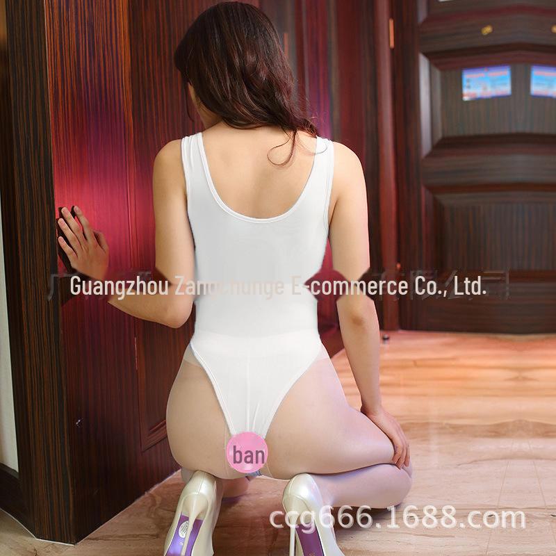 Japanischer Stil Transparenter Jumpsuit mit hohem Schlitz und offenem Schritt