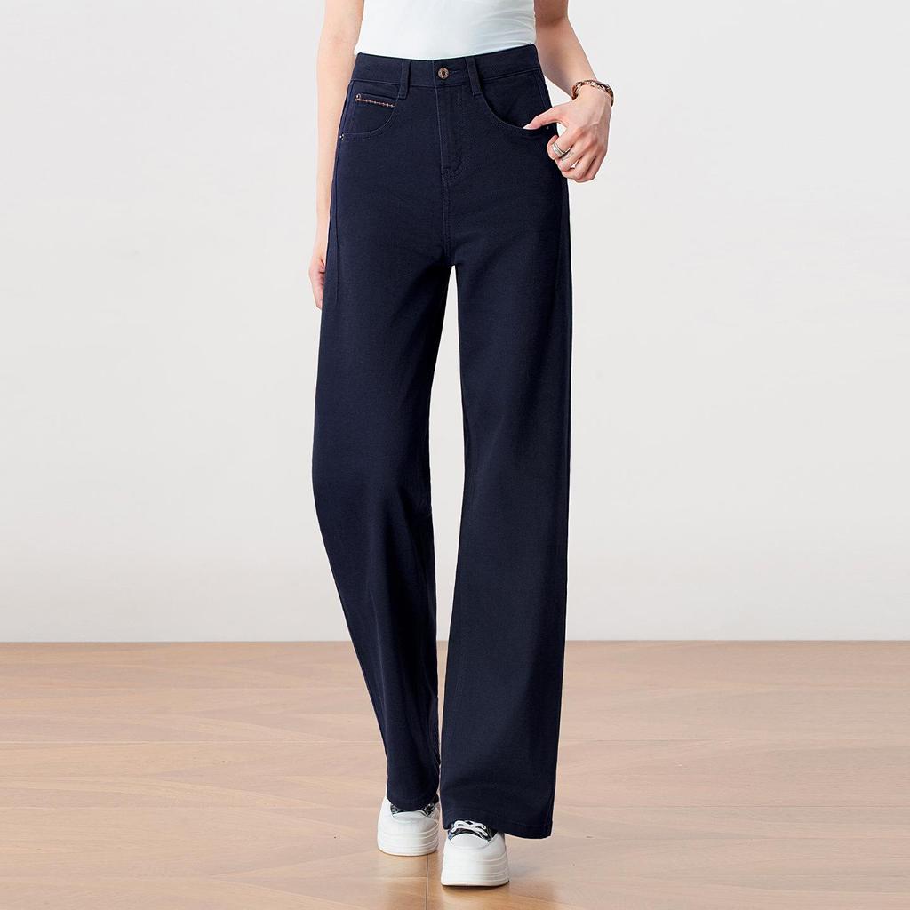 Damen Drapey Weiße Lässige Baumwollhosen: 2025 Herbst Hochtailliert, Locker, Schlankmachend, Gerades Bein, Weites Bein Lange Hose