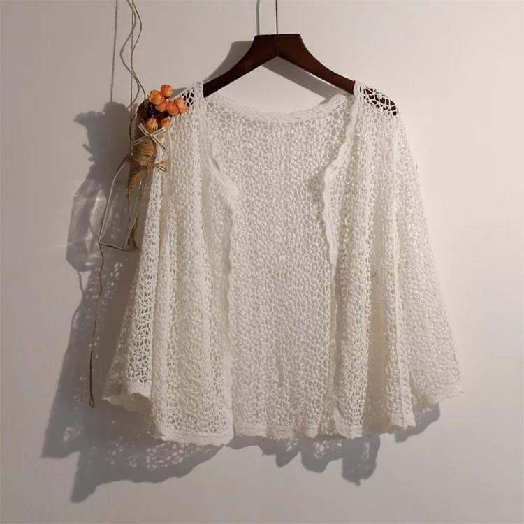 Γυναικεία Κεντημένη Διάτρητη Επτάτελη Καρντιγκάν Προστασίας από τον Ήλιο Τοπ Παραλίας