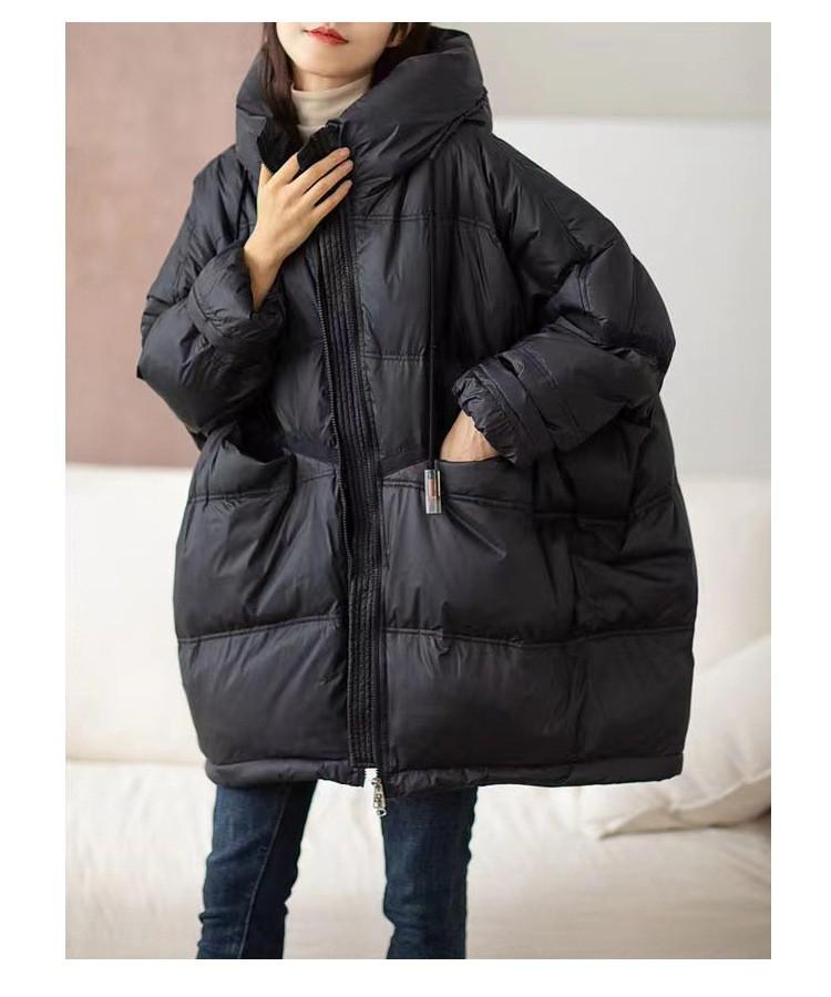 2026 Winter Damen Übergröße Mittellange Kapuzen-Daunenjacke - Europäischer Stil Trendig, Locker, Verdickte Oberbekleidung