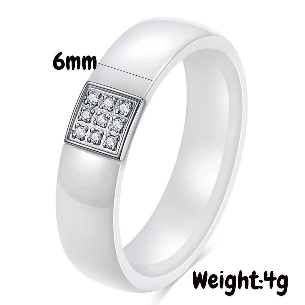 Europäischer und Amerikanischer Keramik Zirkonia 6MM Neun-Palast-Gitter Schwarz-Weißer Ring - Finger Schmuck für Damen
