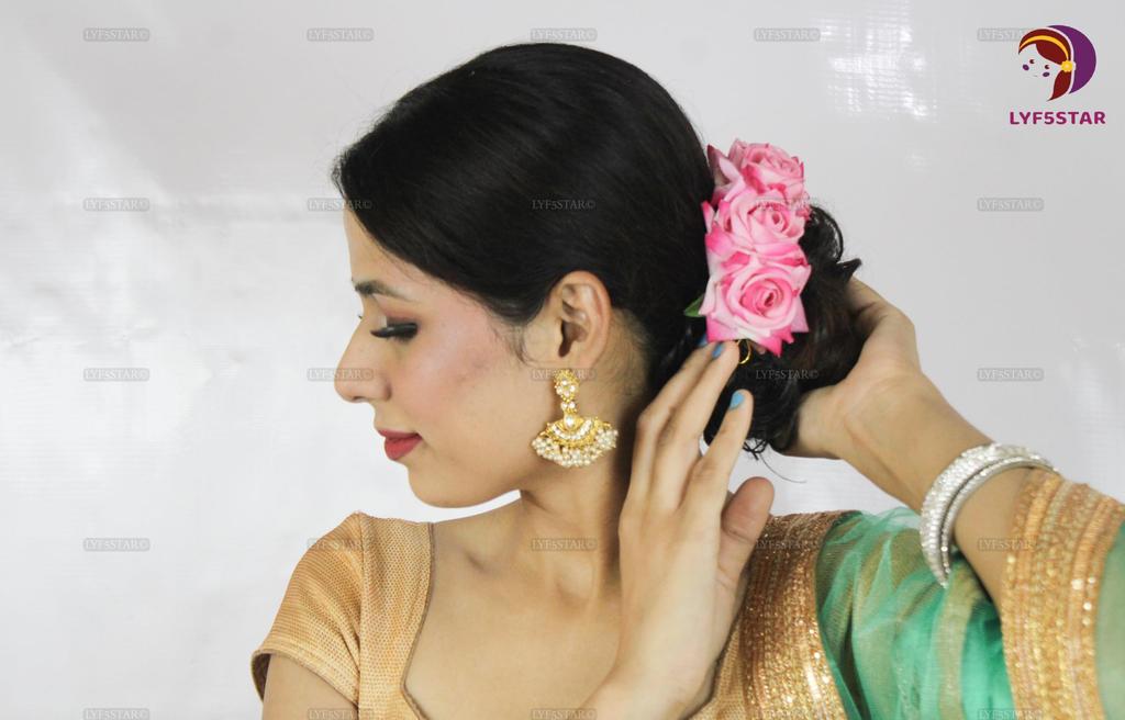 LYF5STAR Artificial Bridal Baby Pink Rose Flower Veni Gajra, Suitable For Women Girls Traditional Indian Wedding, Marriage and Engagement