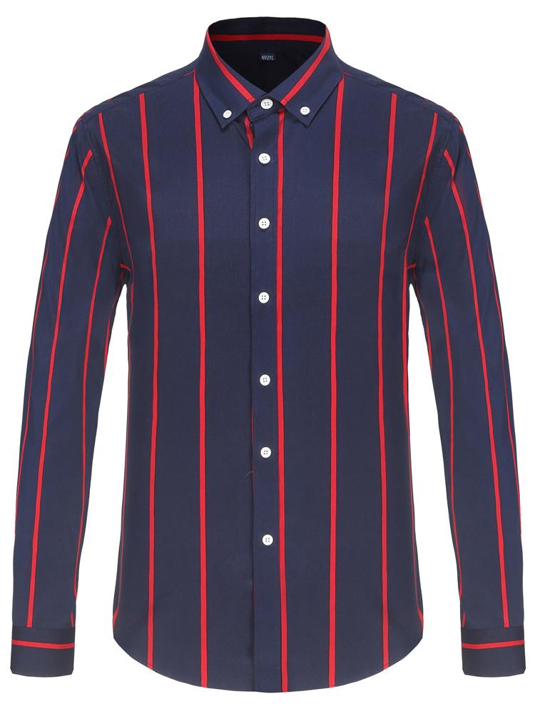 Men's Spring Summer Color Block Striped Dress Shirt Without Pocket Wrinkle-Resistant Button-down Long Sleeve Lightweight Shirts