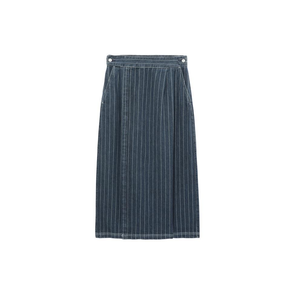 Carhartt WIP SS24 Logo Tag Stone Wash Striped Denim Long Skirt Women skirts CHXSKI033015M-BLA