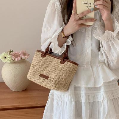 Beach Style Grass Woven Handheld Bags Women's Simple Beach Bags Shoulder Bags Bucket Bags Crossbody Bags Summer Grass Woven Bags