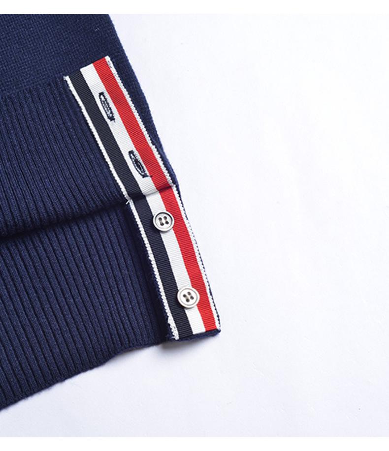 Unisex Striped Knit Sweater with Three-Color Woven Ribbon