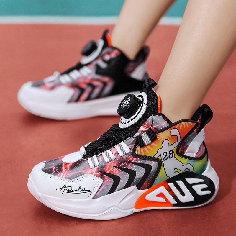 Boys' Waterproof Leather Basketball Shoes – Non-Slip, Wear-Resistant with Rotary Buckle for Students
