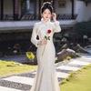White cheongsam 1011 new improved young new Chinese style plain and elegant age-reducing velvet winter fishtail long-sleeved cheongsam