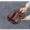 Johnature Genuine Leather Retro Thick Soled Peep Toe Outdoor Slippers Versatile Women's Slip-on Shoes