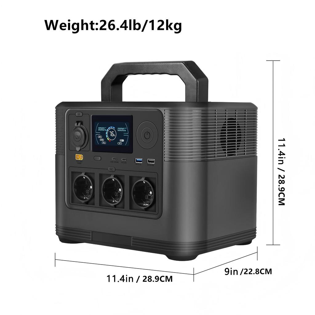 1200W 1008Wh Přenosná napájecí stanice LiFePO4, Velkokapacitní úložiště s LCD displejem pro obytný vůz, Vozidlo, Venkovní a Mobilní použití