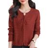 Round Neck Knitted Sweater for Women Solid Color Design Sun Protection Jacket New Lace Up Design