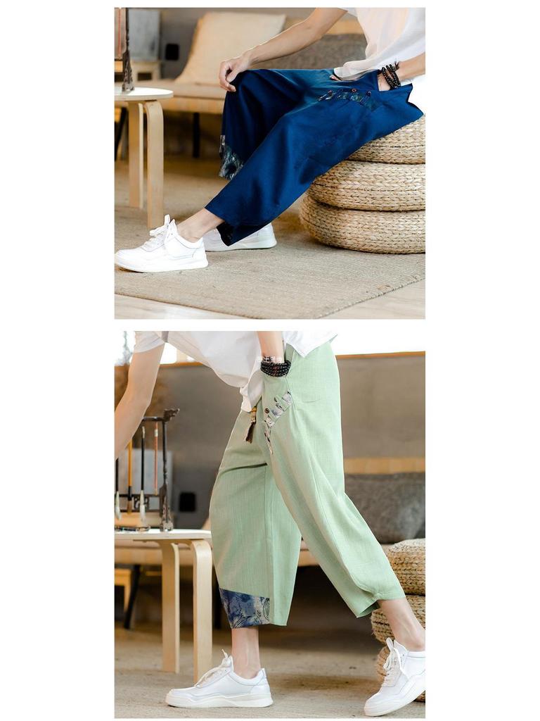 Men's Loose-Fit Cropped Cotton & Linen Pants