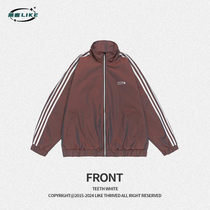 Vêtements Homme Quatre Saisons | Veste Polyvalente à Col Montant Inversé Légère Ample à Bande Latérale Imperméable Veste Décontractée Couleur Dégradée