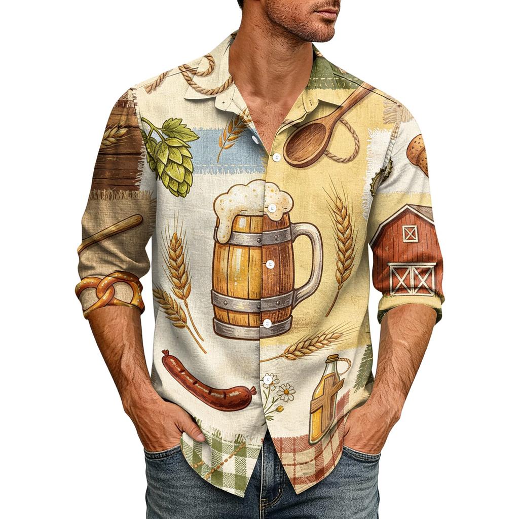 Men’s Loose Fit Lapel Collar Long Sleeve Shirt Vintage Casual Button Down Top Breathable Relaxed Fit for Daily Commuting and Outdoor Activities