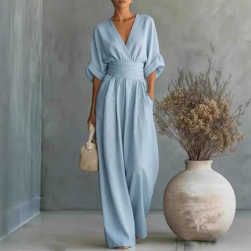 Elegant Waisted V-neck Women’s Jumpsuit