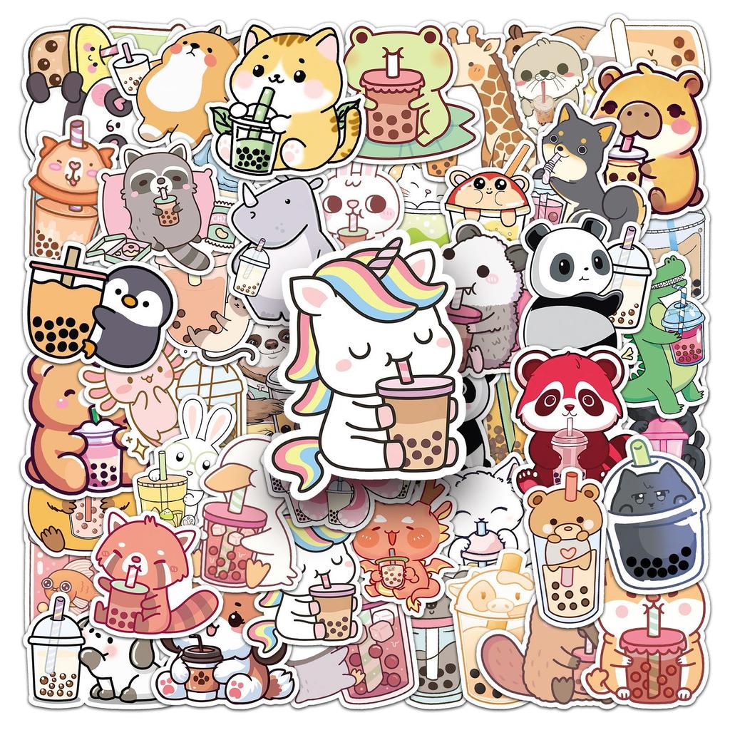 50 Pet Milk Tea Graffiti Stickers Creative Cartoon Cute Animal Decorative Water Cup Mobile Phone Gum Stickers