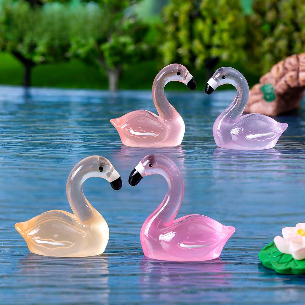 Charming Glow-in-the-dark Resin Flamingo Decor Adorable Miniature Aquarium Decoration