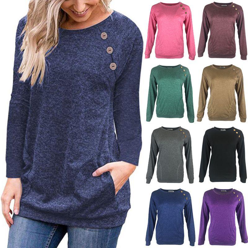 Elegant Women's Casual Long Sleeve Pullover Sweater With Chic Button Details And O-neck