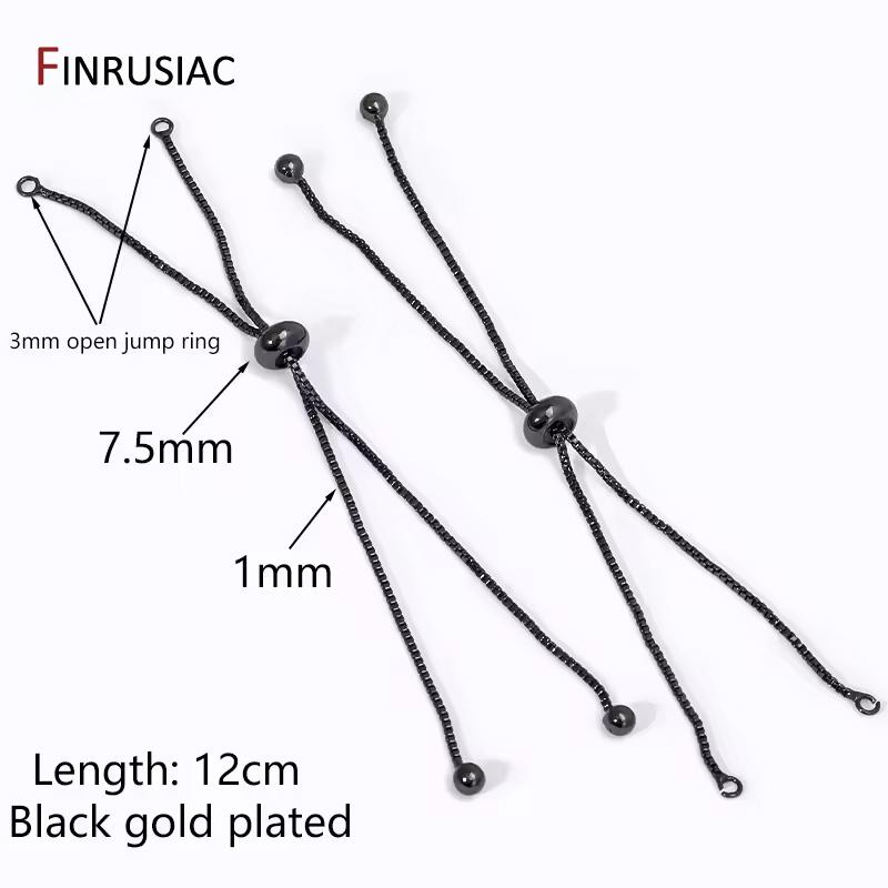 

18K Gold Plated Brass 12cm Slide Adjustable Extender Chains With Rubber Beads for DIY Bracelet Jewelry Making Accessories 3 pieces