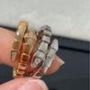 Head and Tail Diamond Snake Ring Plated 18K Gold Open Snake Bone Ring