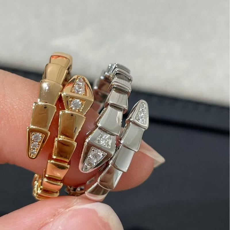Head and Tail Diamond Snake Ring Plated 18K Gold Open Snake Bone Ring