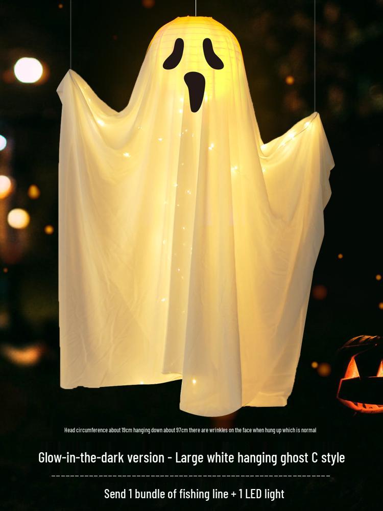 Halloween Ghost Pumpkin Lantern Pendant - Luminous Hanging Decoration for Spooky Indoor Scenes.
