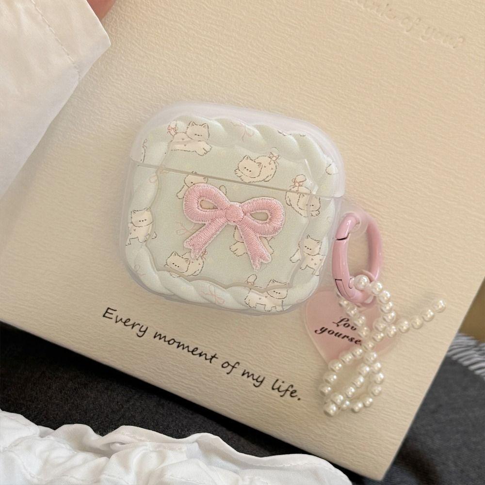 Embroidered Bow Headphone Box Cover TPU Protective Shell for Airpods 4/3/2/1/pro2/pro