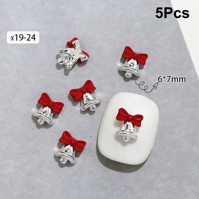 5 Stück Weihnachten Legierung Nagelzubehör Mini Farbige Schleife Glocke Schmuck Nagelkunst Charms Dekorationen 3D Flache Rückseite Teile