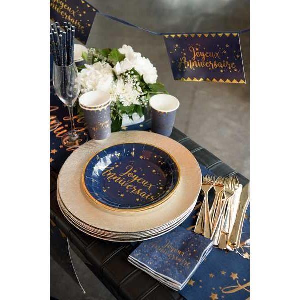 Serviettes en papier - CHAL - Joyeux Anniversaire - Bleu marine et or - 25 cm x 25 cm - Sachet de 20