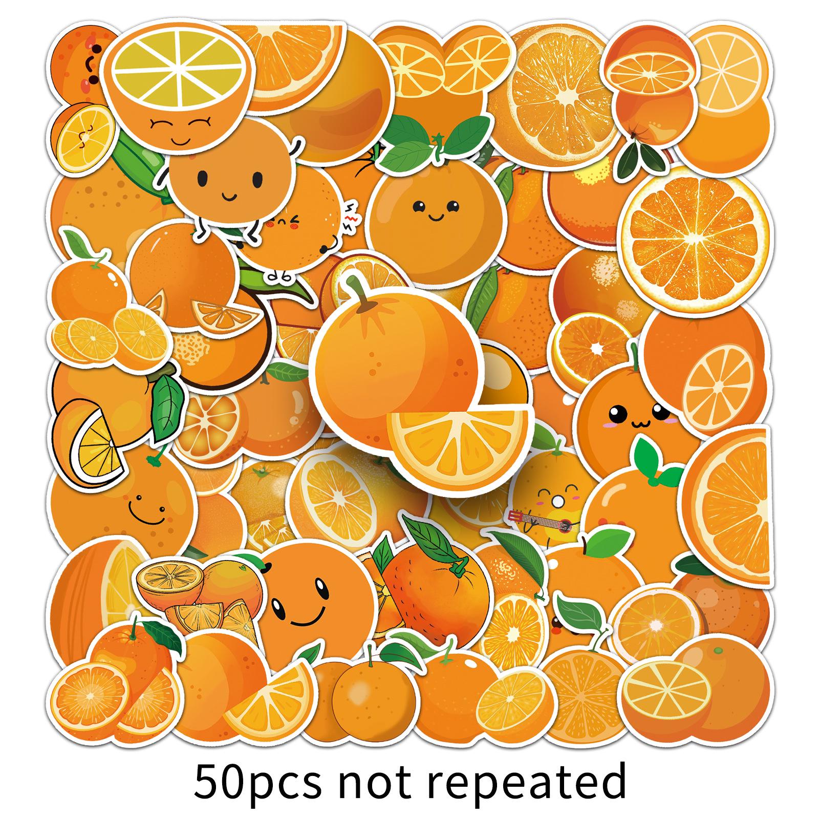 

50 Orange Cartoon Fruit Stickers - Cute Design for Water Bottles & Planners