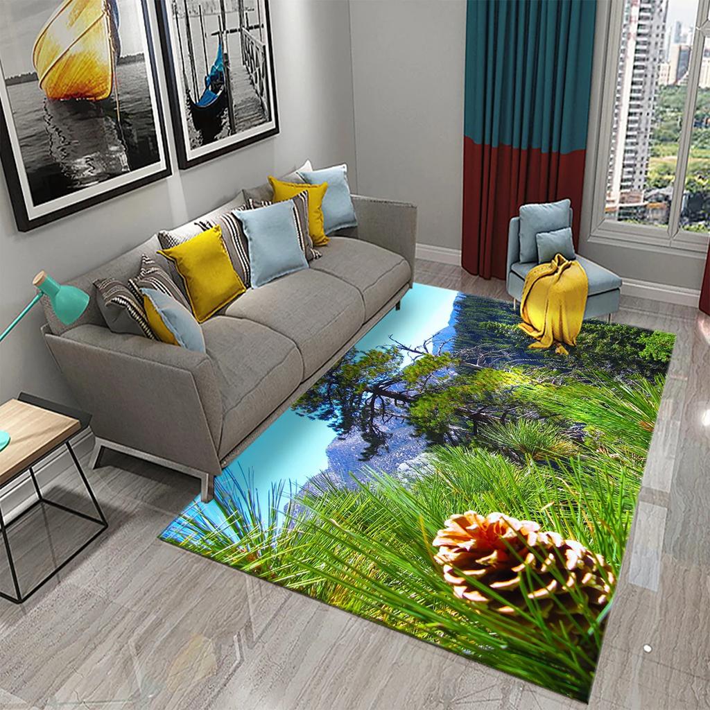 3D Grüner Kiefernteppich für Wald Schnee Kiefernzapfen Teppiche für Küche Badezimmer Rutschfeste Matte Wohnzimmer Schlafzimmer Eingang Dekor Teppich