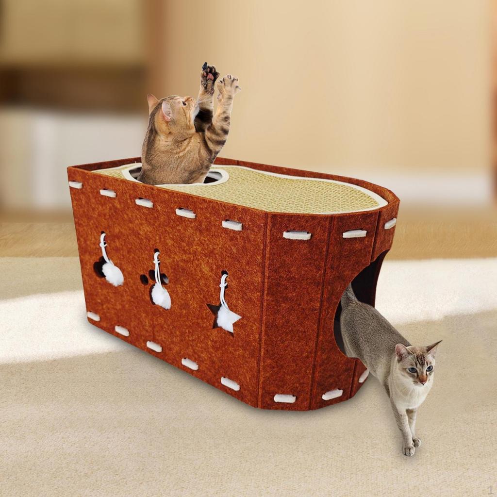 2 In 1 Indoor Cat Cave House Large Scratcher Cozy Hideaway Climbing Kitten Bed