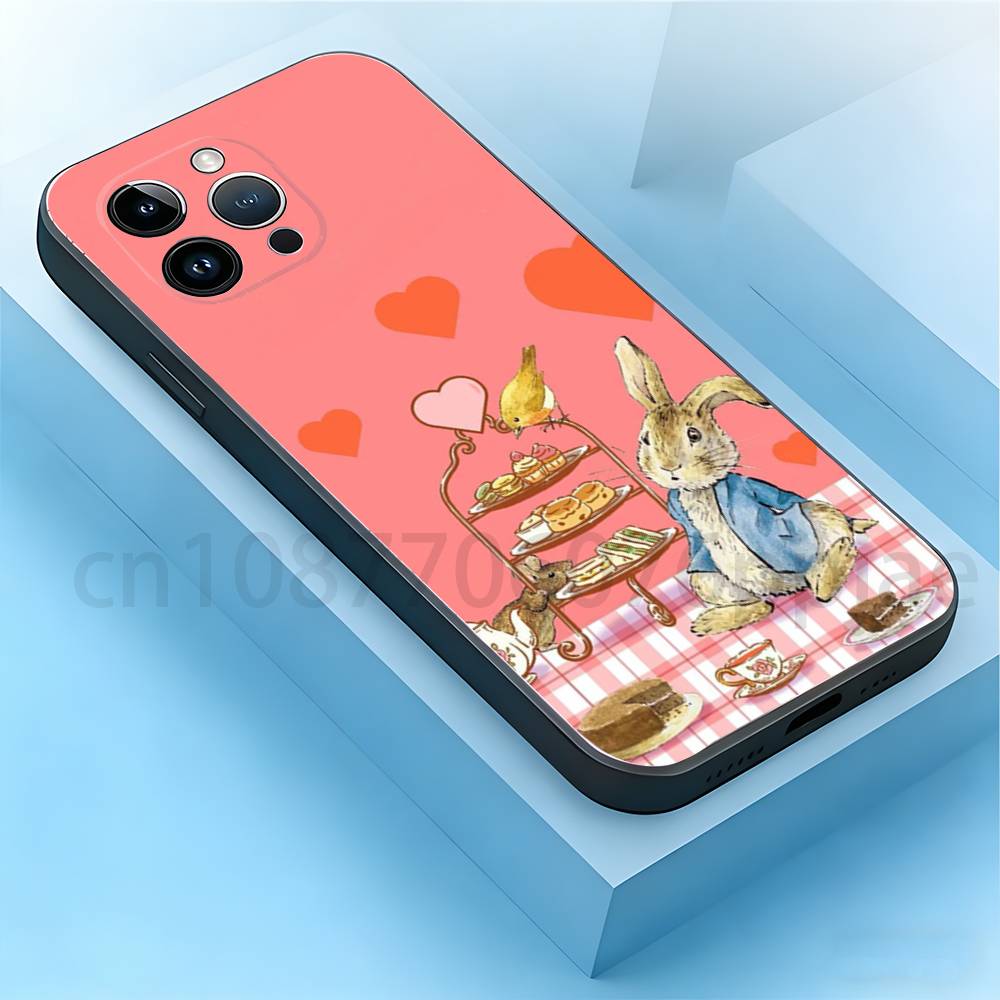 Cute P-Peter Rabbit Phone Case For iPhone 17,16,15,14,13,12,11,Plus,Pro Max,Mini,Soft Silicone Black Cover iPhone15plus
