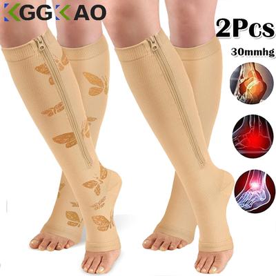 Duurzame En Veilige Rits Compressiekousen Voor Vrouwen En Mannen-1 Paar Open Teen Toeless Compressiekousen Voor LopenRennenMedisch