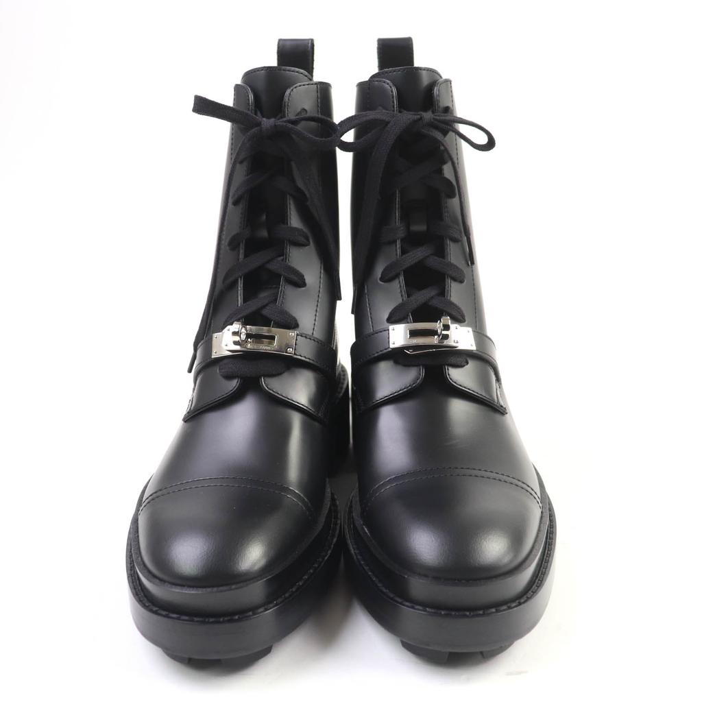 HERMES short boots funk Kelly Buckle Lace Up black leather Women 38 Used