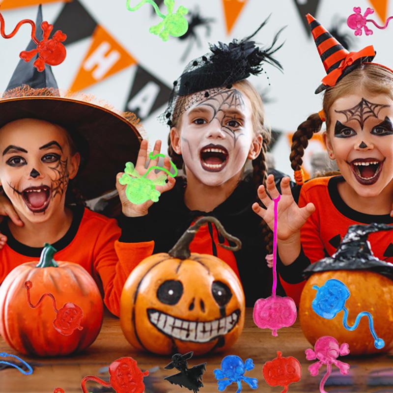 50pcs Halloween Sticky Hand Toys Kids Treat Or Trick Favors Stretchy Pumpkin Ghost Witch Gift Birthday Party Goodie Bag Filler
